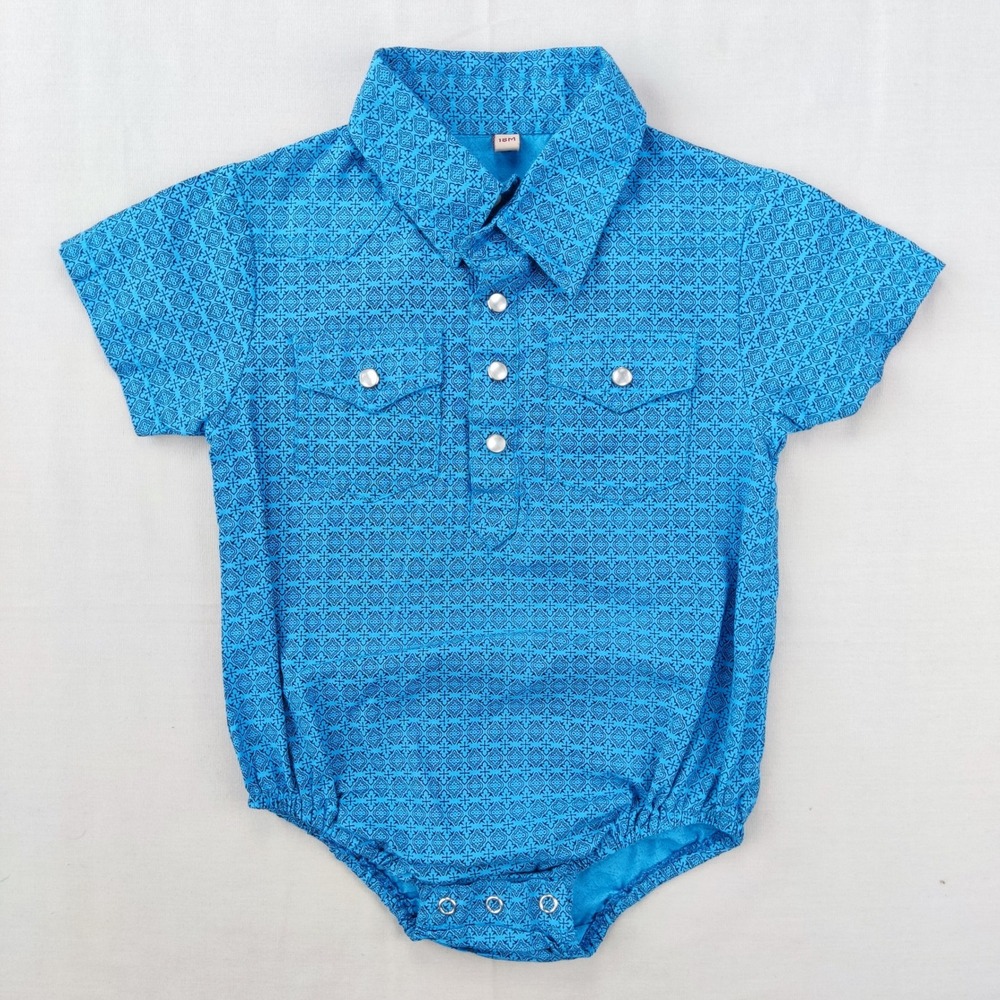 Rafter C Bodysuit Boys 18M Blue Cowboy Collection Geometric Western Snap Romper